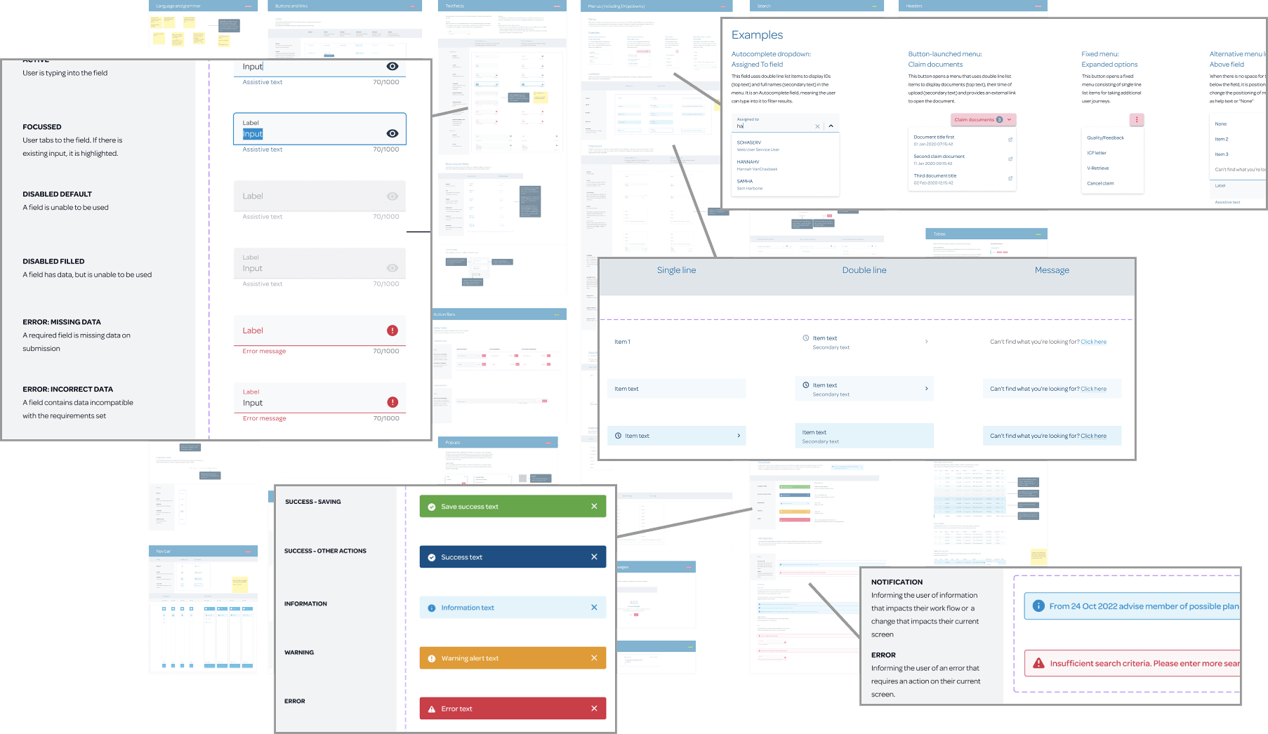a large image of the Tahi design system, with five highlighted callouts